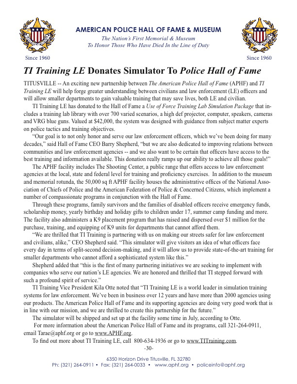 Ti law enforcement training simulator press release.
