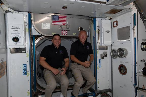 NASA astronauts Robert Behnken and Douglas Hurley aboard the International Space Station