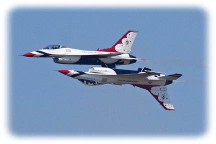 USAF Thunderbirds in mirror formation at 2013 TICO airshow.