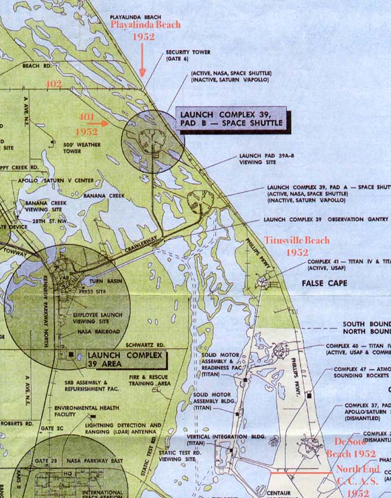 Descriptive map of NASA area near Titusville Florida