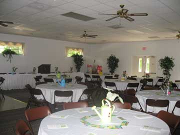 Our hall set up as a dining room.