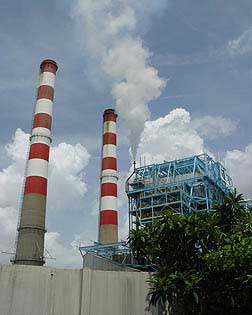 Power plant smokestacks.