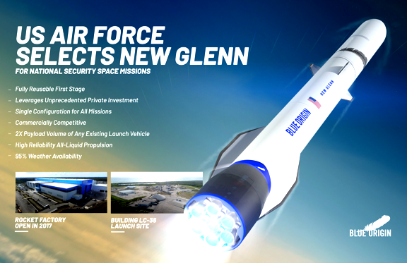 U.S. Air Force selects New Glenn for national security space missions.
