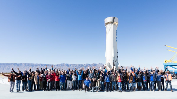 Our crowd in front of our Blue Origin Rocket