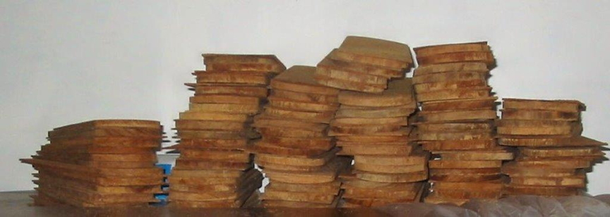 Bundle of new fishscale shingles.