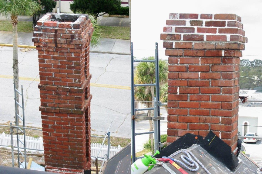 South side Chimney before and after restoration