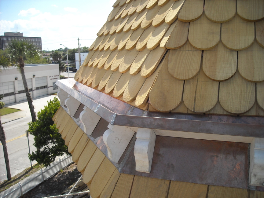 Copper clad stop gutter on turret.