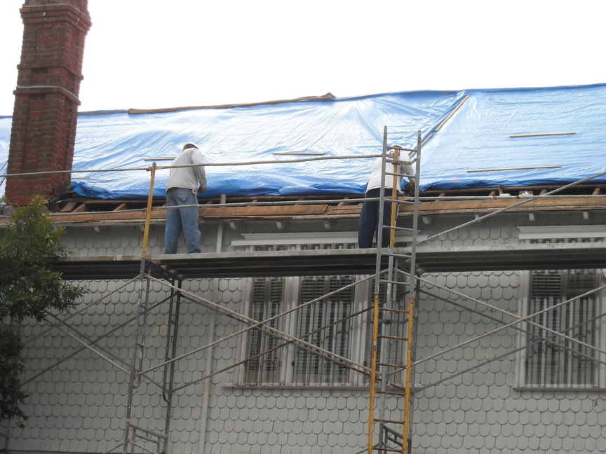 tarped roof. tarped roof.