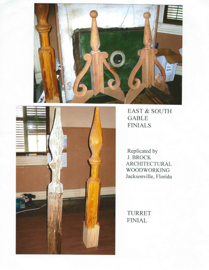 Cable finials replicated -- turret before & after finials Cable finials replicated -- turret before & after finials