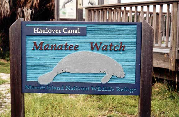 Manatee Watch sign at Merritt Island NWR.