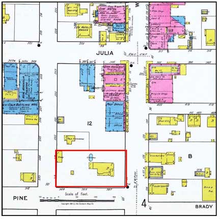 1920 Sanborn map locating the Pritchard House in Titusville, FL.