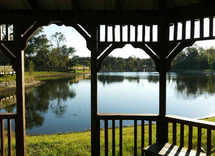 Enjoying the pond from the little gazebo. Enjoying the pond from the little gazebo.