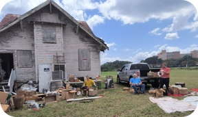 Cleaning out Oliver's Camp before demolition.'