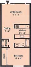 Floor Plan - 1 bedroom, 1 bath