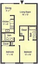 Floor Plan - 2 bedroom, 2 bath