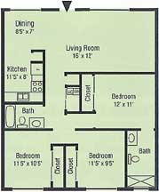 Floor Plan - 3 bedroom, 2 bath